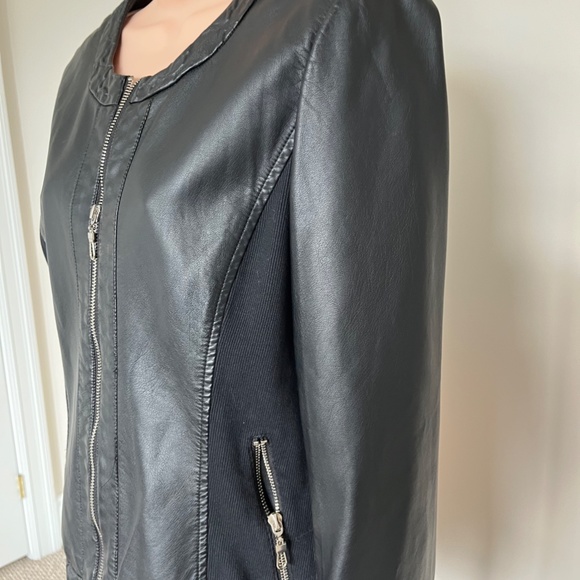 NESS Vegan Leather Bomber Jacket, Large, Black, 90s, Stylish, Business Casual - Picture 15 of 16